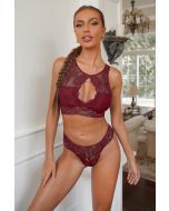Red Lace Hollow-out Bralette Set